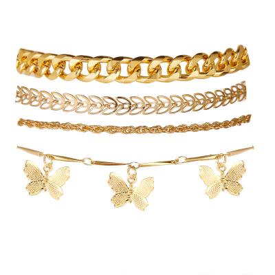 China Other Wholesale 4pcs/set Gold Plated Thick Twist Link Chain Anklet Bracelet Multilayers Anklet For Women for sale