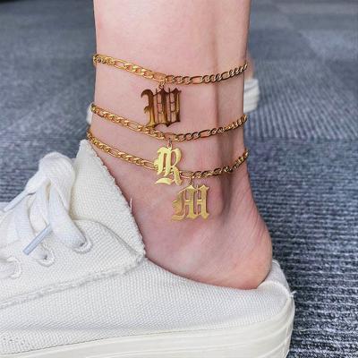 China Other New Titanium Uppercase English Letters Anklet Chains Old English Letter Steel Anklet Chain for sale