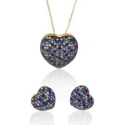 China Other Colored Heart Shaped Zircon Earrings With Real Gold Copper Plated Earrings Necklace Pendant Set for sale