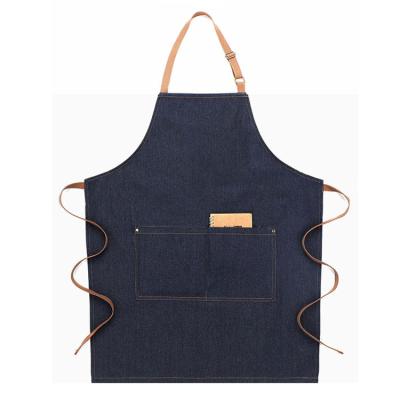 China Eco-Friendly Apron Custom Adult Jeans Cotton Denim Aprons Adjustable Apron With Pocket for sale