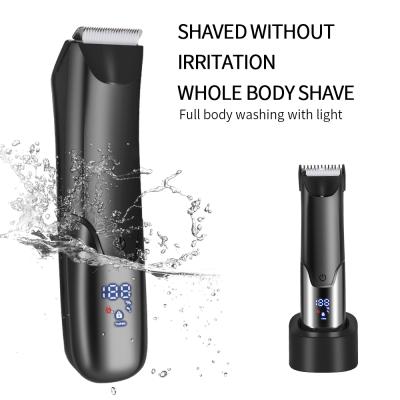 China Safety Body Trimmer for Men Groin Hair Trimmer Electric Pubic Hair Trimmer for Men Hygiene Ultimate Male Shaver with LED Display Stand for sale