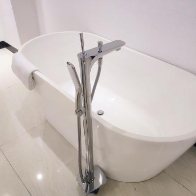 China Contemporary Bathroom Shower Faucet Chrome Bathtub Sliding Bar Column Single Handle Free Standing Floor Mounted Mixer Tap Single Rod Handle Faucet Chrome Bathtub for sale