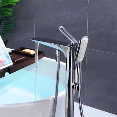 China Free Standing Brass Free Standing Bath Shower Mixer Tap Tub Filler Shower Mixer Tap Sliding Bar Floor Mounted Bracket Mounted for sale