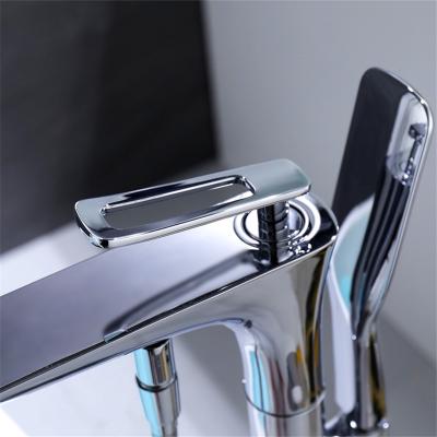 China Without Slide Bar Multifunctional Bathroom Floor Stand Shower Free Standing Bathtub Faucet Mixed Copper Modern Fashion Contemporary Single Handle for sale