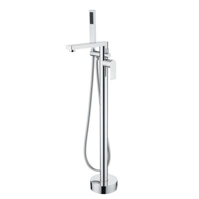 China Free Standing Bathtub Shower Faucet Chrome Brass Sliding Bar Bathtub Floor Mount Free Standing Shower Mixer for sale