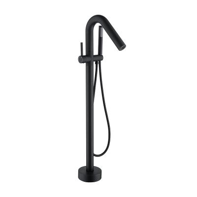 China Freestanding Slide Bar Floor Standing Tub Faucet With Hand Held Black Exposed Shower Faucet Set Mixer Tap Rain Spout For Bathroom for sale