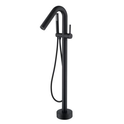 China Without Slide Bar Matte Black Circular Tub Shower Faucets Floor Standing Hot Cold Water Shower Mixer Tap Bathroom Waterfall Mixer for sale