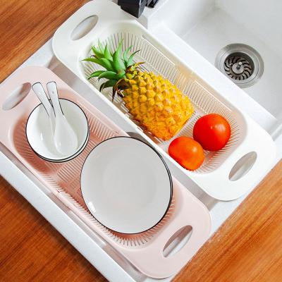 China Adjustable Viable Over Sink Colander Strainer Basket Wash Vegetable Fruit Drain Dry Dishes Extendable Kitchen for sale