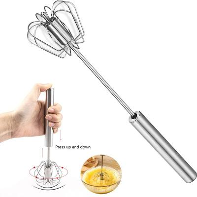 China Viable Semi-automatic 304 Stainless Steel Egg Beater Manual Self Mixer Hand Egg Shaker Kitchen Egg Turning Tools for sale