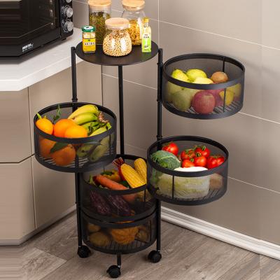 China 5/4/3 Layers Kitchen Swivel Rotating Shelf 360 Degree Baskets Fruit Vegetable Storage Rack Floor Around Shelf With Wheels for sale