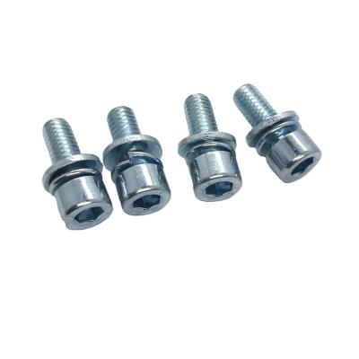 China General Industry Blue And White Galvanized 8.8 Grade Cylindrical Hexagon Socket Three-combination Head Screw With Flat Spring Washer Washer Cup for sale