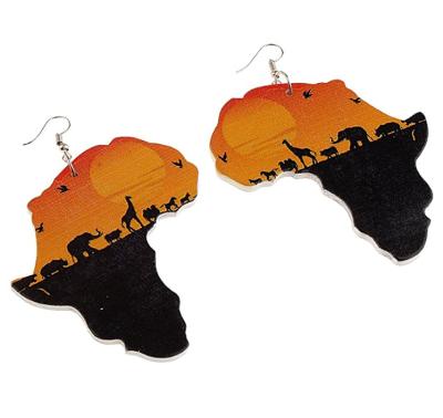 China Handmade Ethnic Jewelry C470 Colorful African Drop Earring Wooden Woman Map Jewelry Fabric Earring Tribal Ethnic Jewelry for sale