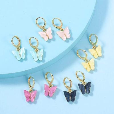 China Wholesale Cheap Eco Jewelry Butterfly Acrylic Earring Mixed Color Acetate Pendant Dangle Earring for sale