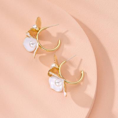 China FASHIONABLE Gold Plated C Circle Earring Rose Oil Enamel Flower Stud Earring LY645 for sale