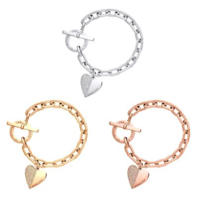 China Eco Women Stainless Steel Heart Charm Bangle Chain Bracelet Gold Silver Jewelry SP769 for sale