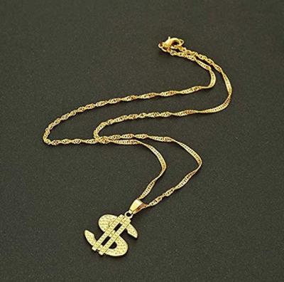 China BOHEMIA Gold Plated Necklace Hip Hop Rap Singer Money Dollar Sign Chain Pendant Necklace For Women Men RC579 for sale