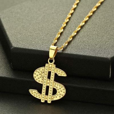 China BOHEMIA Gold Plated Necklace Hip Hop Rap Singer Money Dollar Sign Chain Pendant Necklace For Women Men RC580 for sale