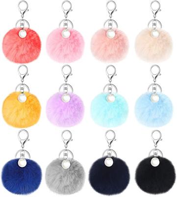 China Environmentally Friendly Faux Rabbit Fur Pom Pom Keychain Fluffy Pompoms Keychain SA5350 for sale