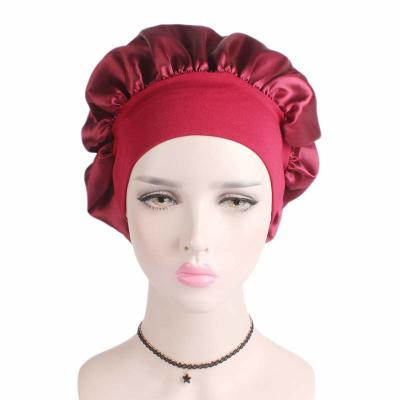 China Fashion Women's Ladies Satin Band Satin Sleep Bonnet Adult Hair Sleeping Hood Wide Wide Hair Hat LY574 for sale