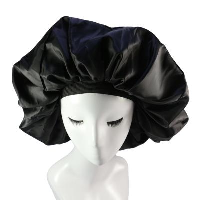 China Large Fashion Satin Night Sleep Hair Bonnet Wide Head Cover Band Adjustable Hats For Women LY583 for sale