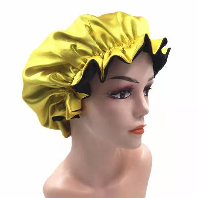 China Fashion Women Night Sleep Hats Silk Satin Elastic Hood For Hair Care Adjustable Double Layer Custom Hood for sale