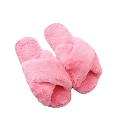 China Lightweight Adult Furry Winter Women Bedroom Women Slippers Indoor Home Shoes Non Slip Thick Plain and Ladies Fur Sole Slides for sale