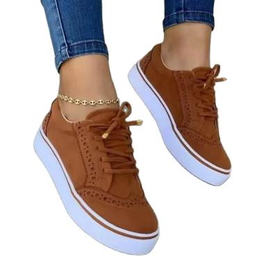 China Fashion Trend Women's Retro Brown Suede Low Cut Hollow Lace Up Constom Shoes Women's Sneakers Ladies Leather Running Shoes for sale