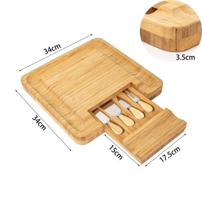 China Sustainable Wholesale 100% Natural Bamboo Cheese Board Set With Cutlery And Drawer for sale