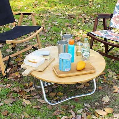 China Modern Outdoor Round Wooden Table Bamboo Table Folding Camping Dinner Portable Wooden Table for sale