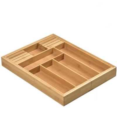 China Custom Adjustable Bamboo Expandable Casual Flatware Drawer Tray Dividers Utensil Organizer Cutlery for sale