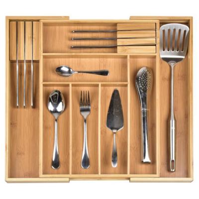 China Kitchen Drawer Organizer Multi Purpose Bamboo Casual Expandable Cutlery Tray With 8 Compartments for sale