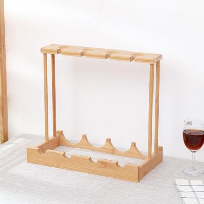 China Other Natural Bamboo Wine Bottle and Glass Storage Rack Display Rack for Home for sale