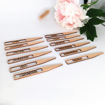 China Customized Bamboo Wood Laser Cut Natural Plant Label Garden Tags Plant Flower Marker Bamboo Wood Hanging Label for sale