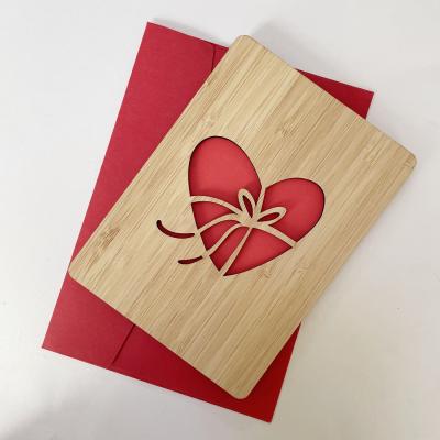 China High quality wholesale natural bamboo valentines day wood handmade greeting card for sale