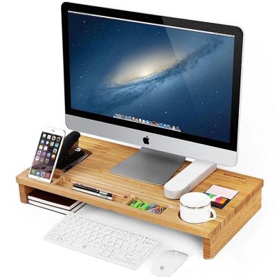 China Other New Custom Office Monitor Riser Computer PC Laptop Desk Bamboo Bamboo Stand with Storage Organizer for sale