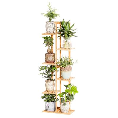 China Wholesale Bamboo Indoor Wooden Flower Shelf Art Flower Holder Modern Display Shelf Sustainable Development Plant Potted Rack for sale