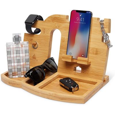 China High Quality PORTABLE Cell Phone Stand Cell Phone Stand Holder Bamboo Wooden Watch Stand Phone Organizer Stand for sale