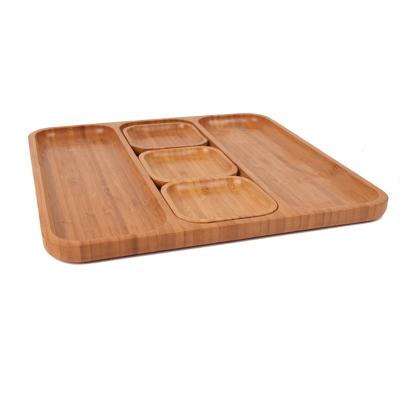 China High Quality Natural Bamboo Serving Stocked Wooden Tray Bread Cake Pizza Fruit Tray Rectangle Plate for sale