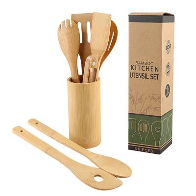 China Wholesale Viable Environmental Protection Kitchen Tableware Cooking Bamboo Shovel Spatula Bamboo Kitchen Utensils 7 Sets for sale