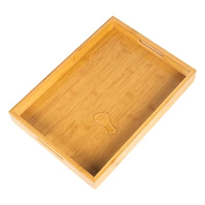 China Hot Sale Eco-friendly Decorative Tray Stool Bamboo Coffee Serving Tray MDF Bottom for sale