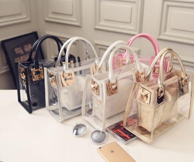 China Fashion Waterproof Hot Selling 2 Pcs Set Transparent Fashion Shoulder Bag Clutch Purse Women Messenger Bag Handbag for sale