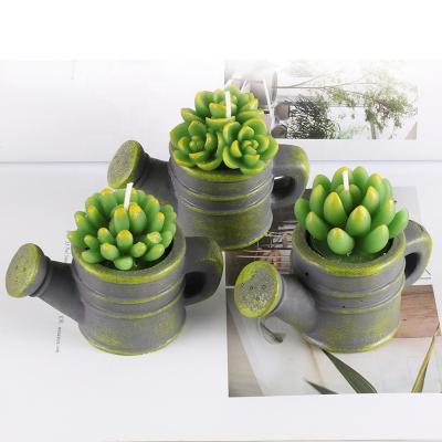 China Cement Basin With Candle Aromatherapy Soy Wax Candles With Plants Cute Delicate Succulent Soap Bath Set for sale