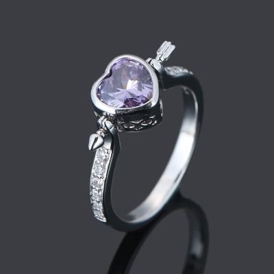 China New Trendy Trendy Purple Heart Cubic Zirconia Diamond Jewelry Silver Plated Wedding Engagement Rings For Women for sale