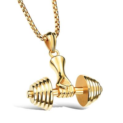 China Hiphop Fashion Sports Fitness Jewelry Gym Gold Dumbbell Pendant Necklace for Women and Men for sale