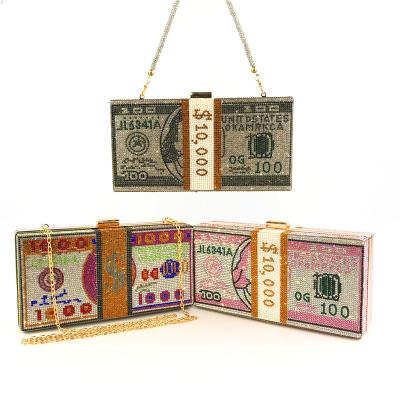 China Lady Money Bag 2021 Dollar Clip Lady Rhinestone Bling Purse Evening Clutches Money Wallets Woman Purse Women Bag for sale