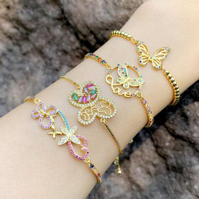 China Trendy Colorful Zircon Trendy Women Summer Design Fashion Jewelry Butterfly Crystal Bracelet for sale