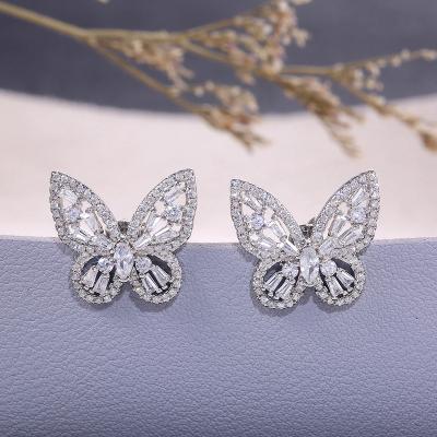 China Factory Wholesale TRENDY Fashion 925 Sterling Silver White Zircon Butterfly Jewelry Stud Earrings For Women for sale