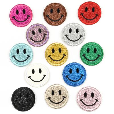 China Handmade Factory Wholesale Glitter Patches Smile Face Patches Round Smile Face Patches for sale