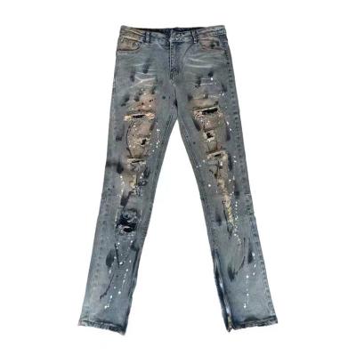 China High Quality Breathable Streetwear Distressed Print Straight Ripped Slim Jeans Hip Hop Men Jean for sale