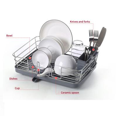 China Sustainable 39*30*12cm Customized Utensils Iron Kitchen Plastic Drying Dish Drainer Rack With Drip Tray for sale